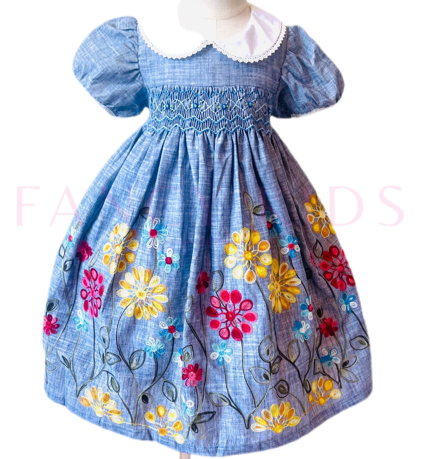 Smocked and Embroidered floral dress
