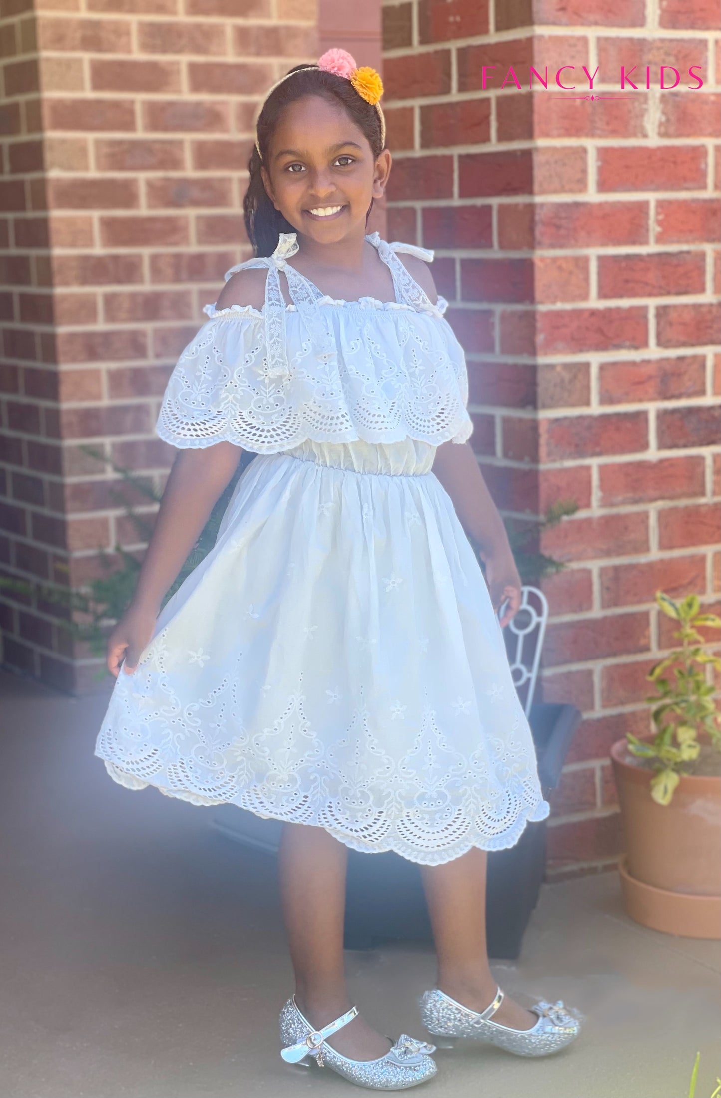 Off the shoulders white embroidered summer dress