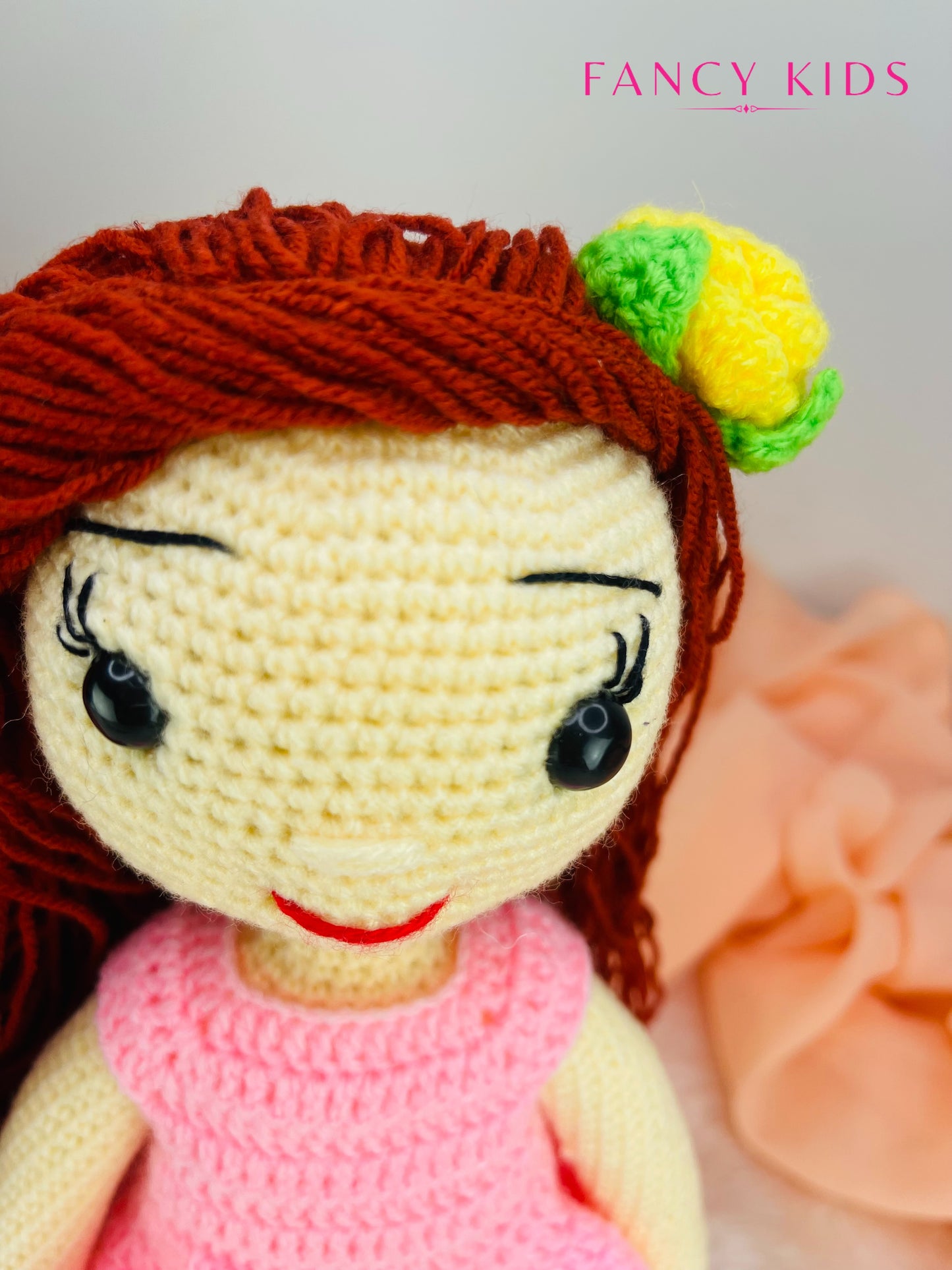 Fancy girl-pink colour doll - Hand knitted stuffed toy