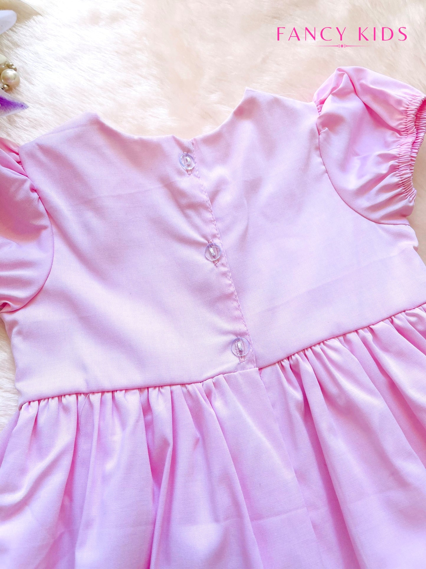 Hand smocked hand embroidered pink cotton dress