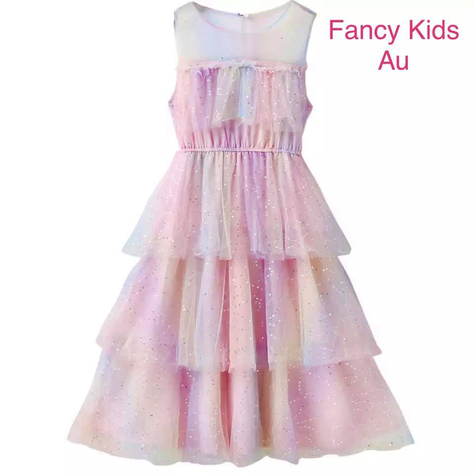 rainbow colour long tulle dress