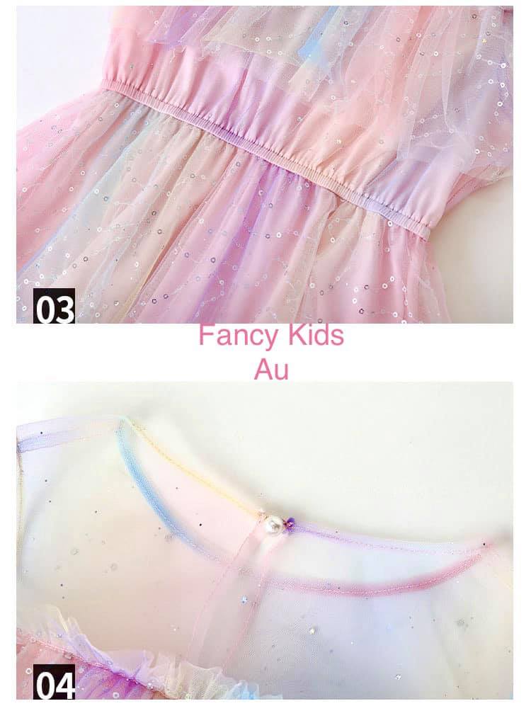 rainbow colour long tulle dress