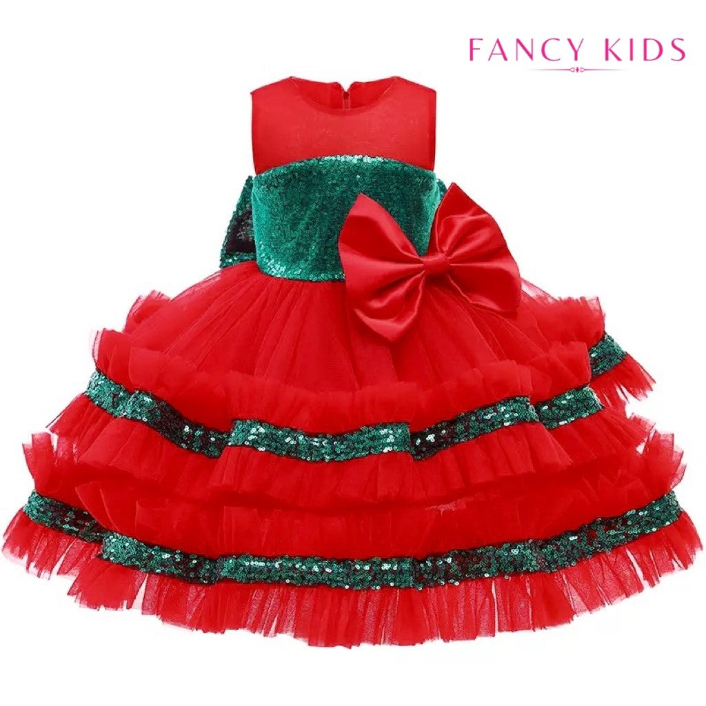 Dazzling bow dress- red and green