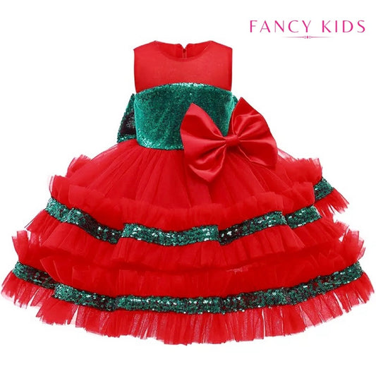 Dazzling bow dress- red and green