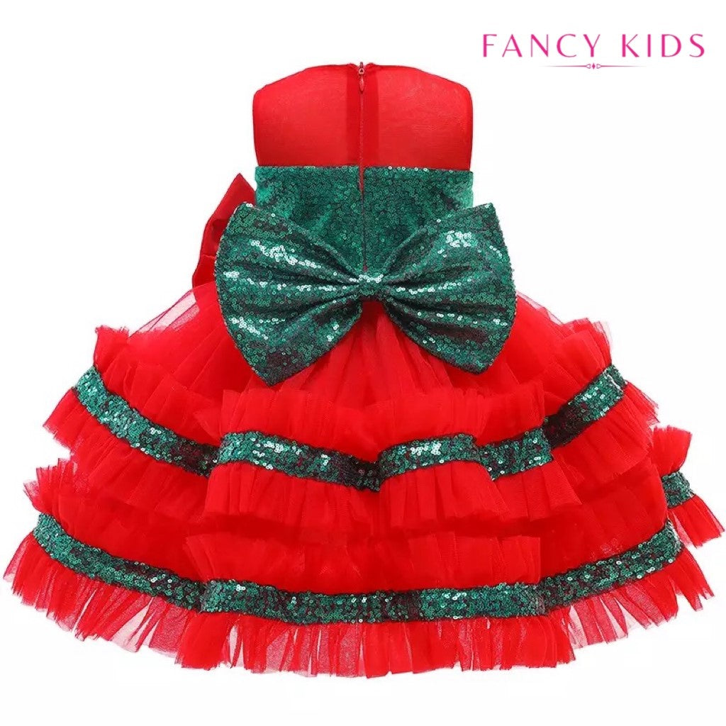 Dazzling bow dress- red and green
