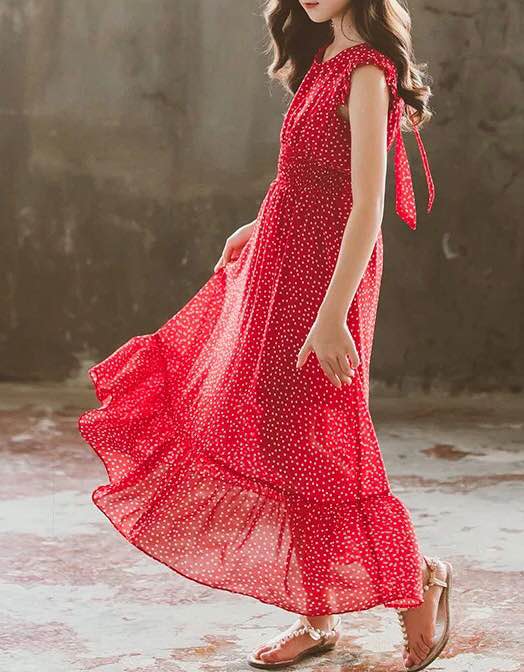 Red long maxi dress-silk