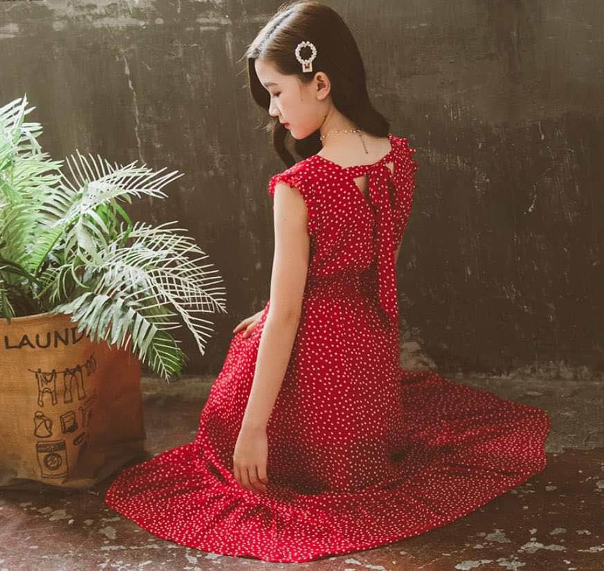 Red long maxi dress-silk