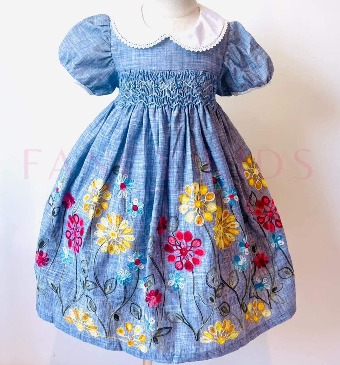 Smocked and Embroidered floral dress