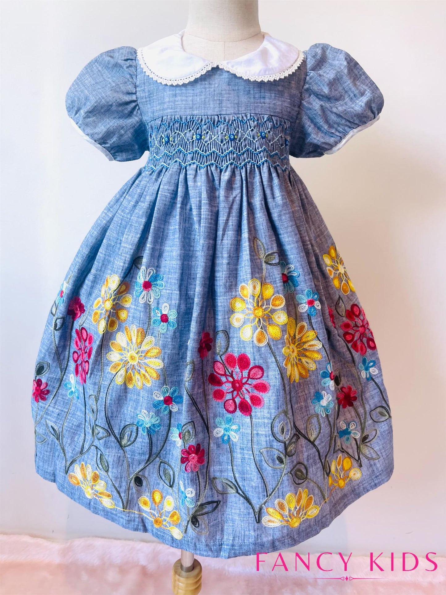 Smocked and Embroidered floral dress
