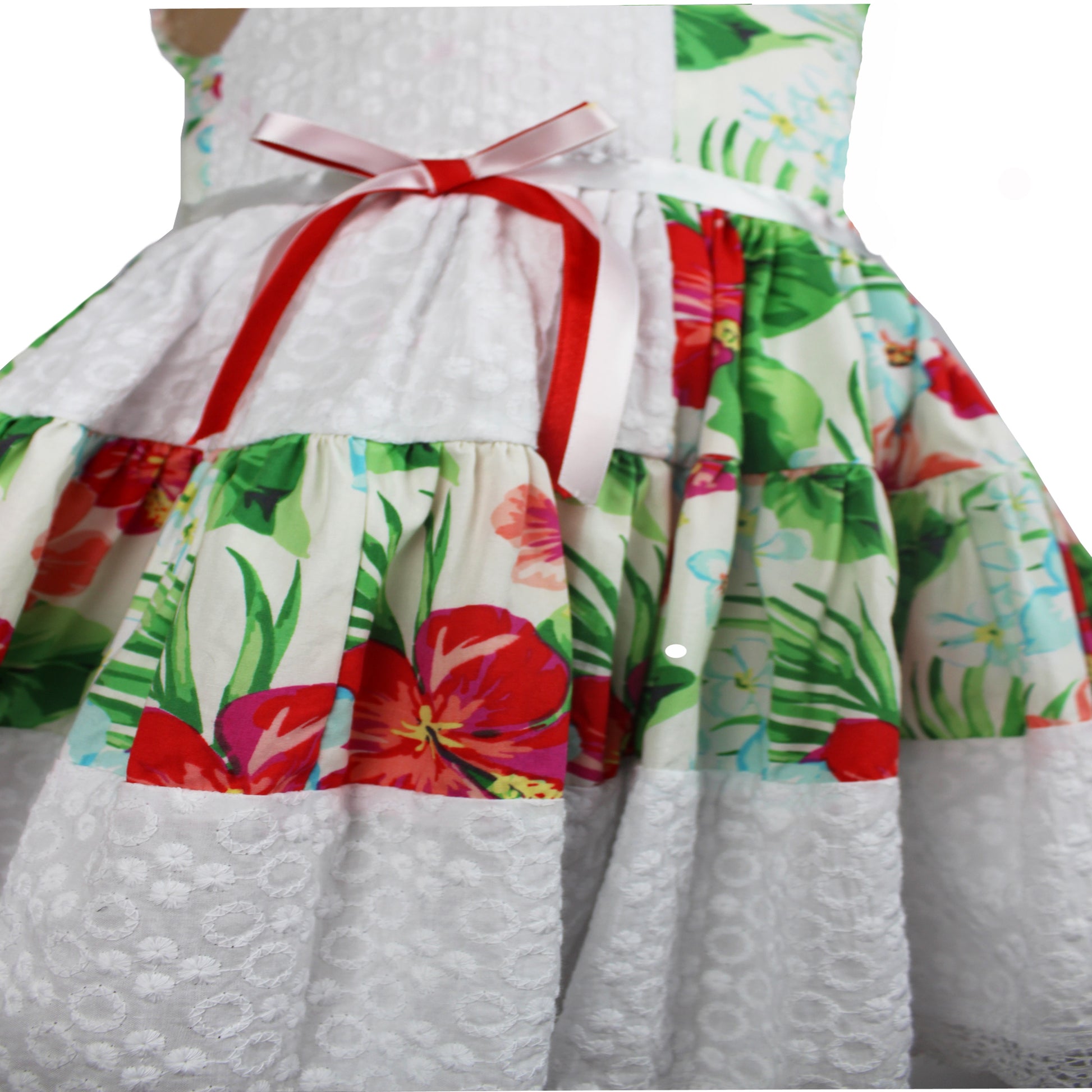 Red and White floral embroidered lace dress - V&US