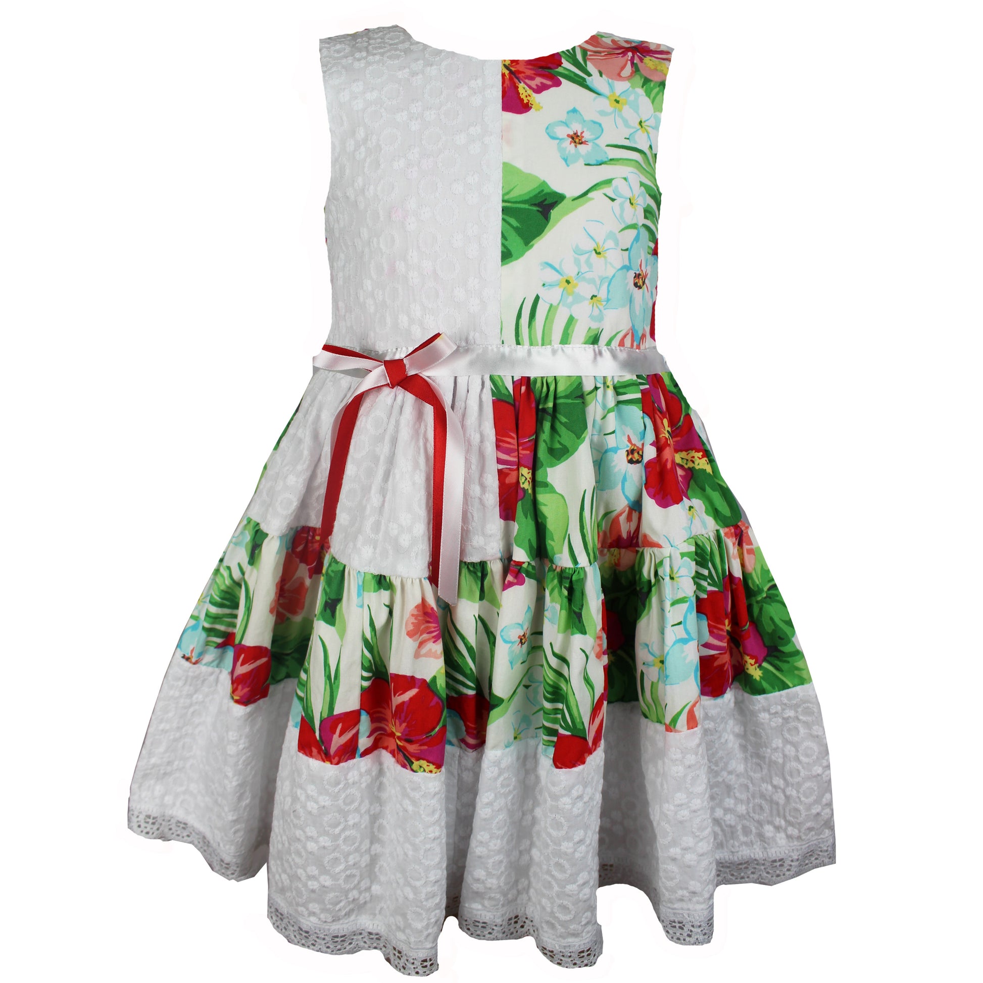 Red and White floral embroidered lace dress - V&US